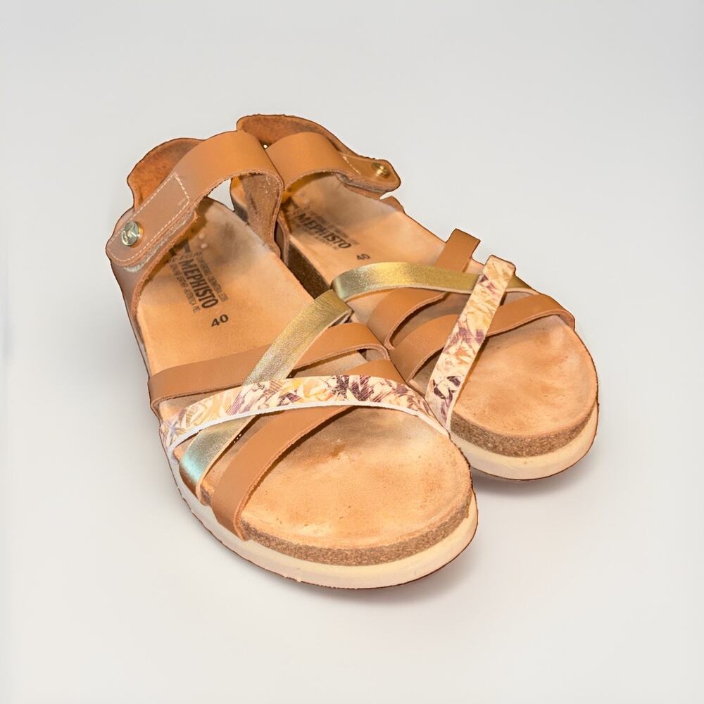 Mephisto Women's Halinka Camel Pattern Ankle Strap Sandals 40